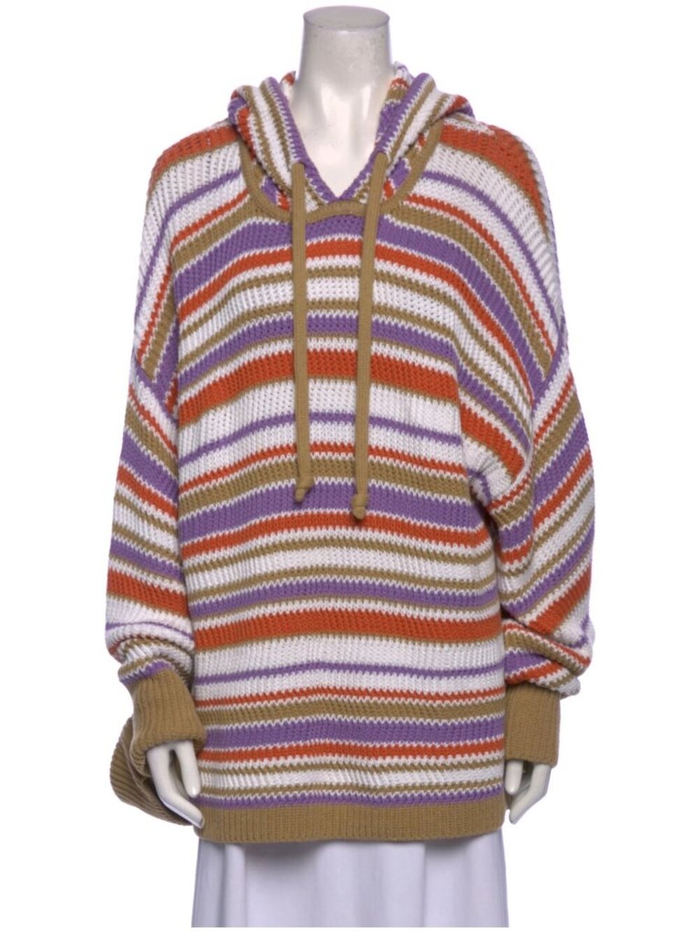 Rebecca Taylor Striped Oversized Cotton Crochet Knit Hoodie Sweater Size XL